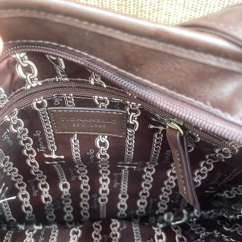 Tignanello Brown Leather Crossbody Bag Multi Zip Pocket - Picture 12 of 14
